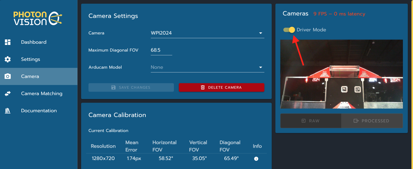 Driver Mode Toggle in the Camera Settings Page