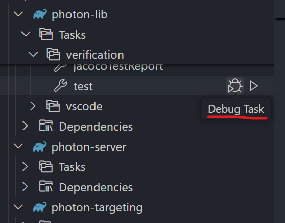 An image showing how unit tests can be debugged in VSCode through the Gradle for Java extension.